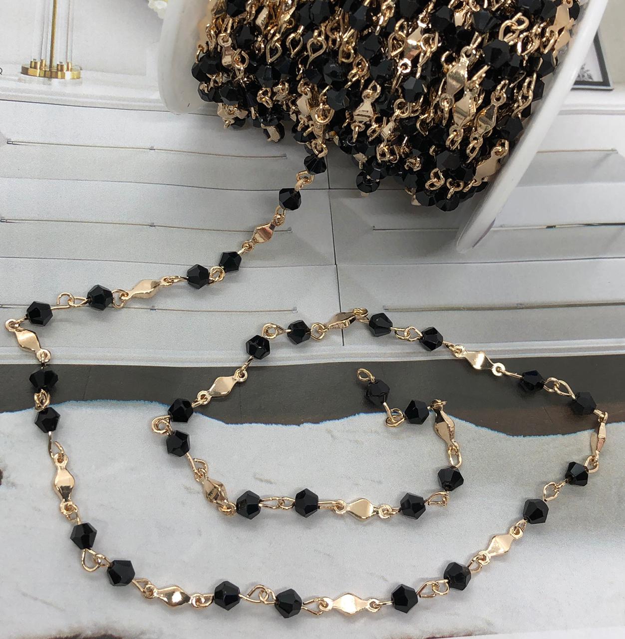 CADENA GOLDPLATED CON CRISTAL NEGRO 4MM