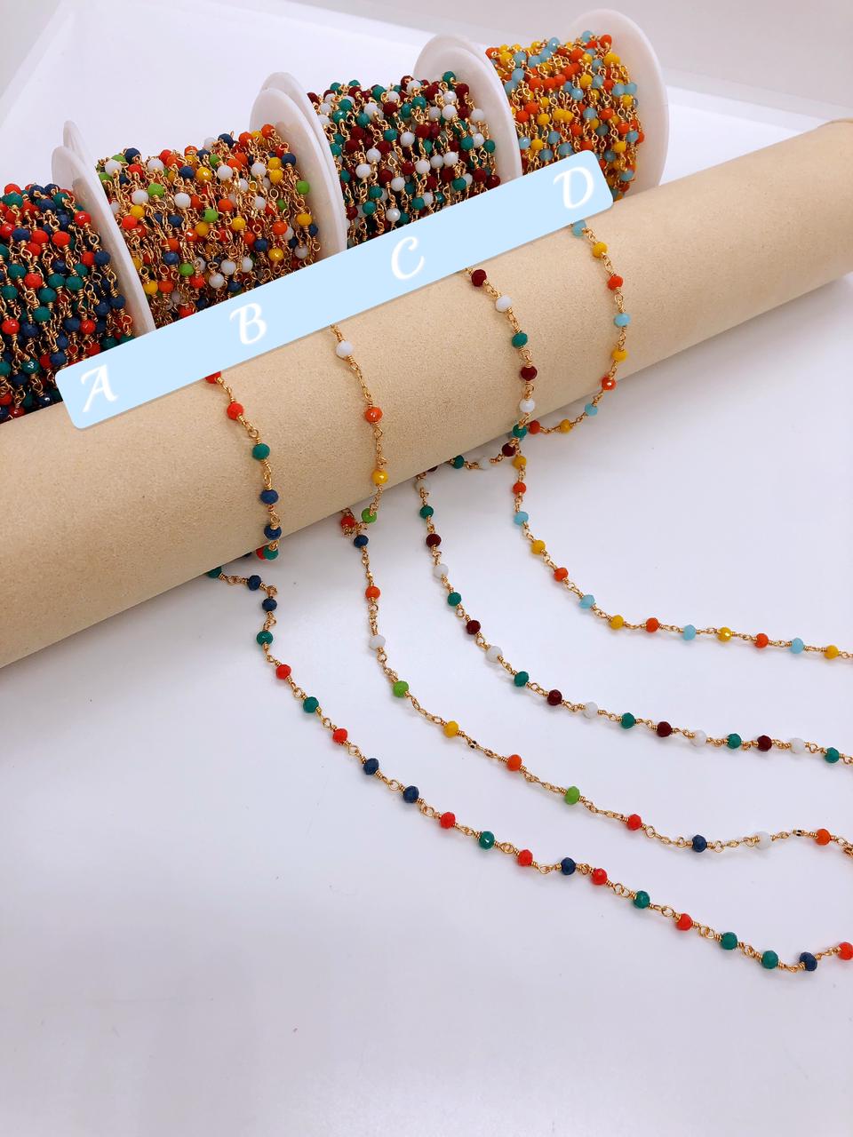 CADENA GOLDPLATED CON CRISTAL RONDEL 3MM ROLLO 10MTS