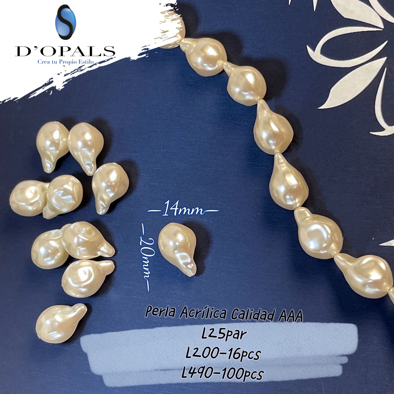 PERLAS ACRILICAS BARROCAS 20X14MM 100 PZ