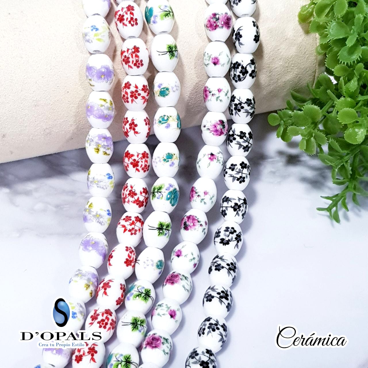 CERAMICA OVALADA CON FLORES 10X8MM