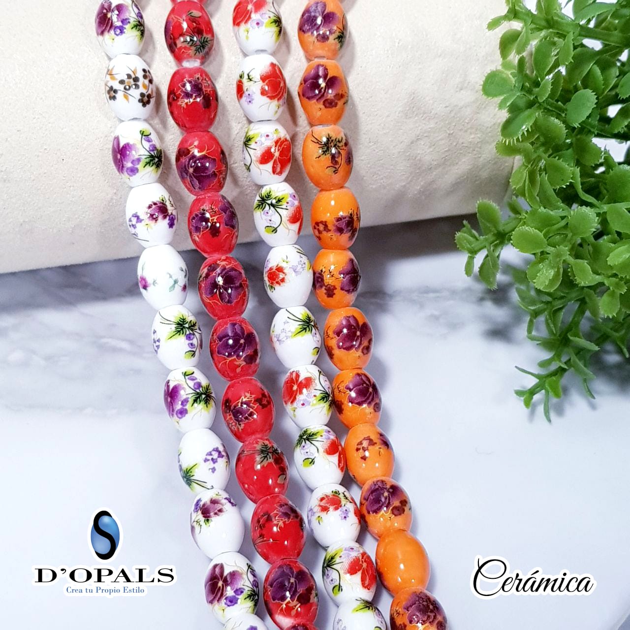 CERAMICA OVALADA CON FLORES 10X8MM