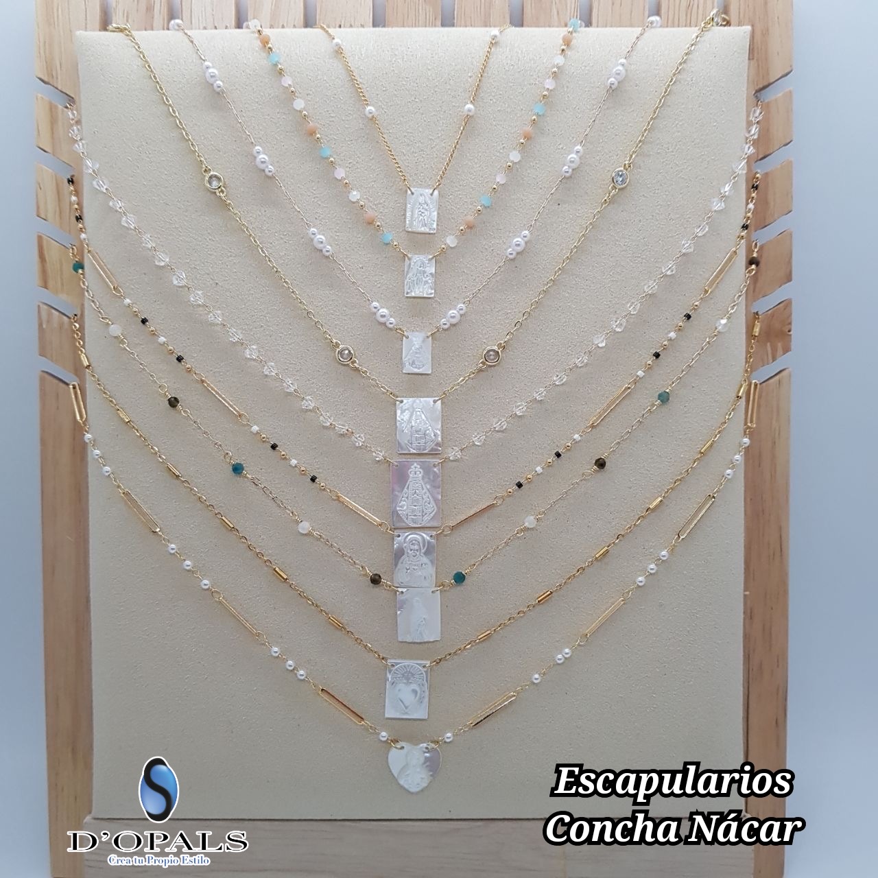 ESCAPULARIO CORAZON VIRGEN DEL CARMEN 15MM CONCHA NACAR