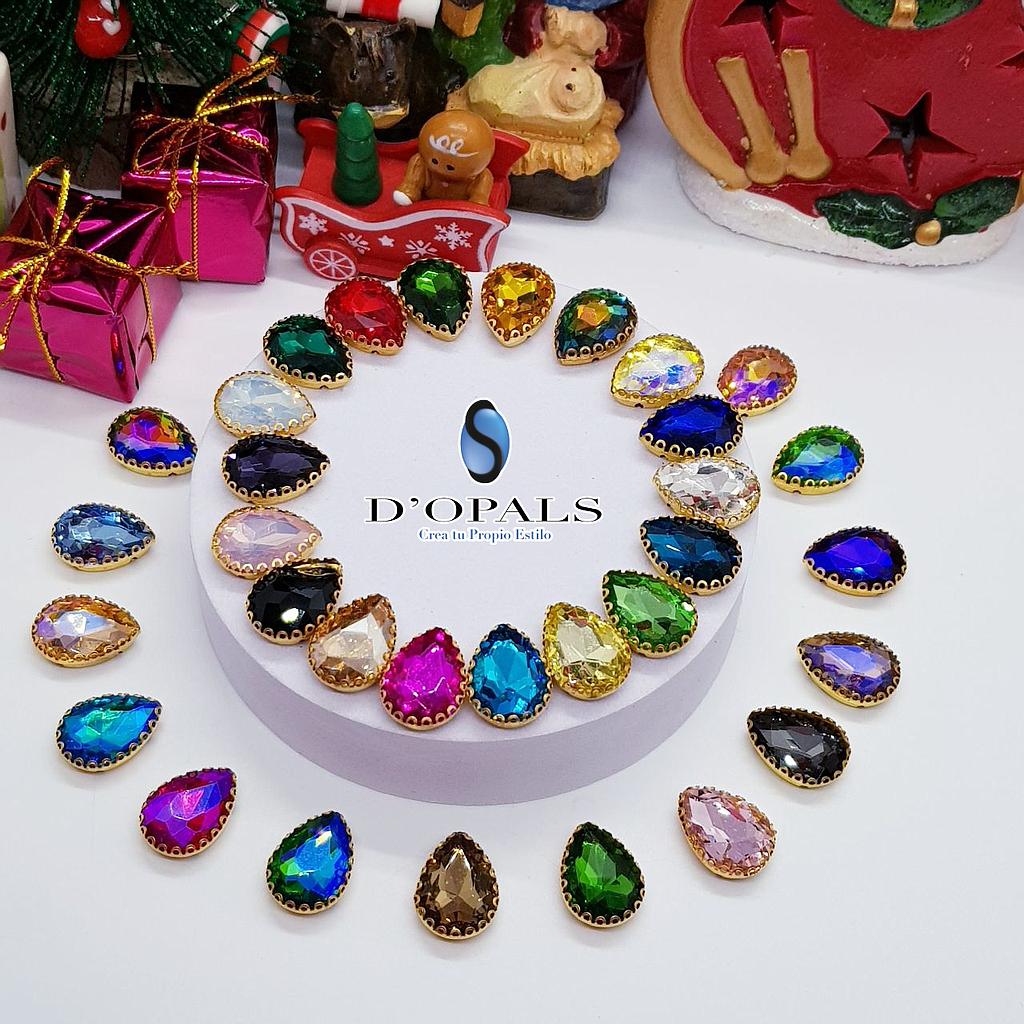 CRISTAL ENGARZADO GOTA ORILLA DORADA 13X18MM