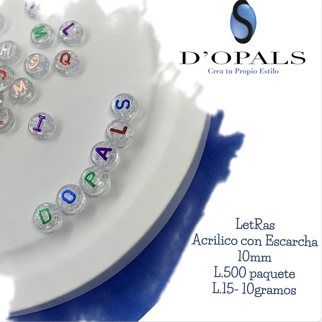 SEPARADOR ACRILICO LETRA MULTICOLOR 6X10MM BOLSA 10GR