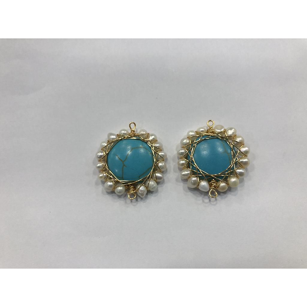 SET PIEDRA TURQUESA Y PERLA CON ALAMBRISMO