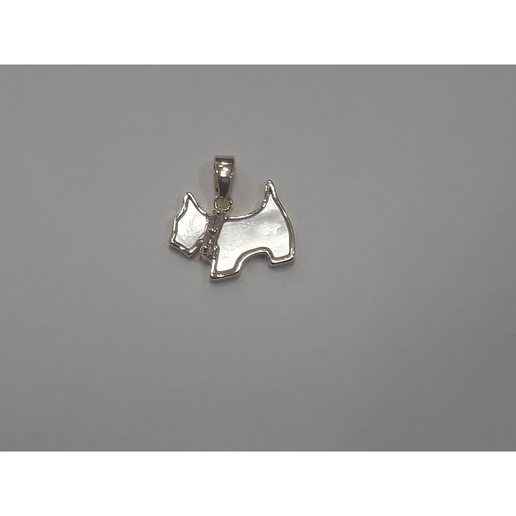 DIJE PERRO ELECTROENCHAPADO CON CONCHA NACAR