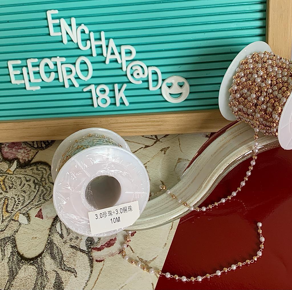 CADENA ELECTROENCHAPADO 18K PERLA Y SEPARADOR DE 3MM