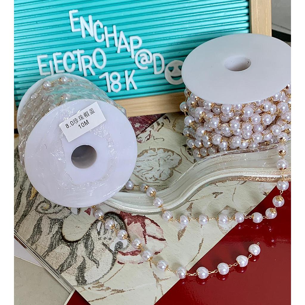 CADENA ELECTROENCHAPADO 18K PERLA 8MM ROLLO 10MTS