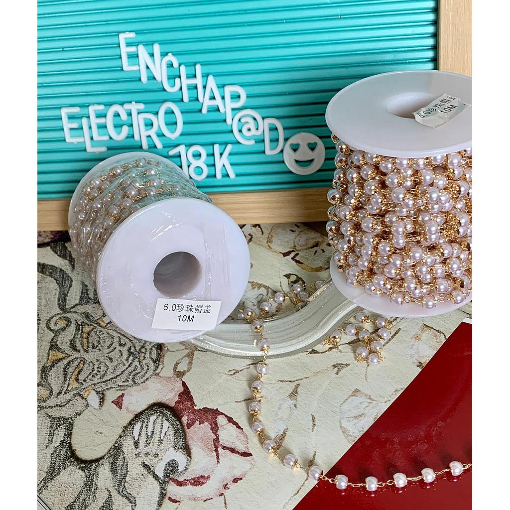 CADENA ELECTROENCHAPADO 18K PERLA 6MM ROLLO 10MTS
