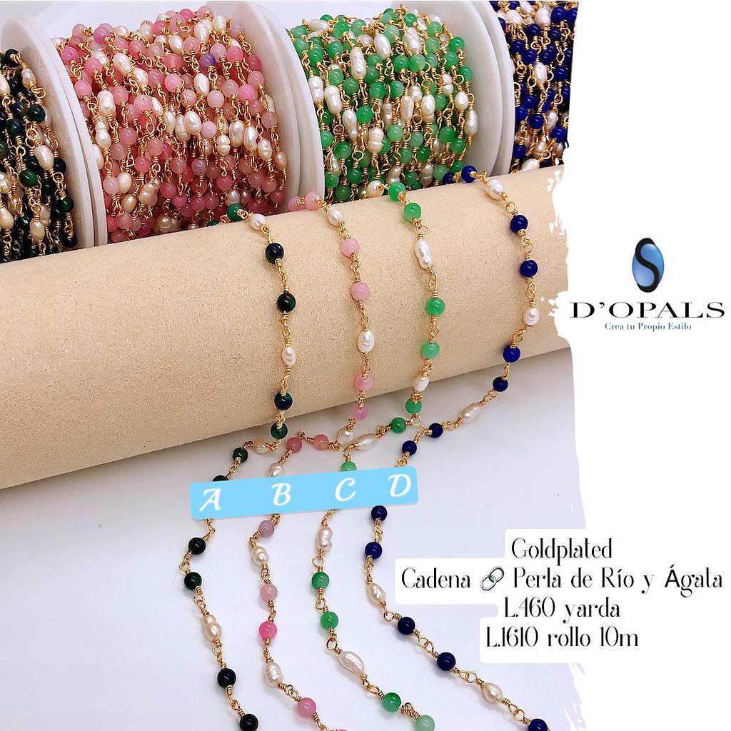 CADENA GOLDPLATED CON PERLA DE RIO Y AGATA