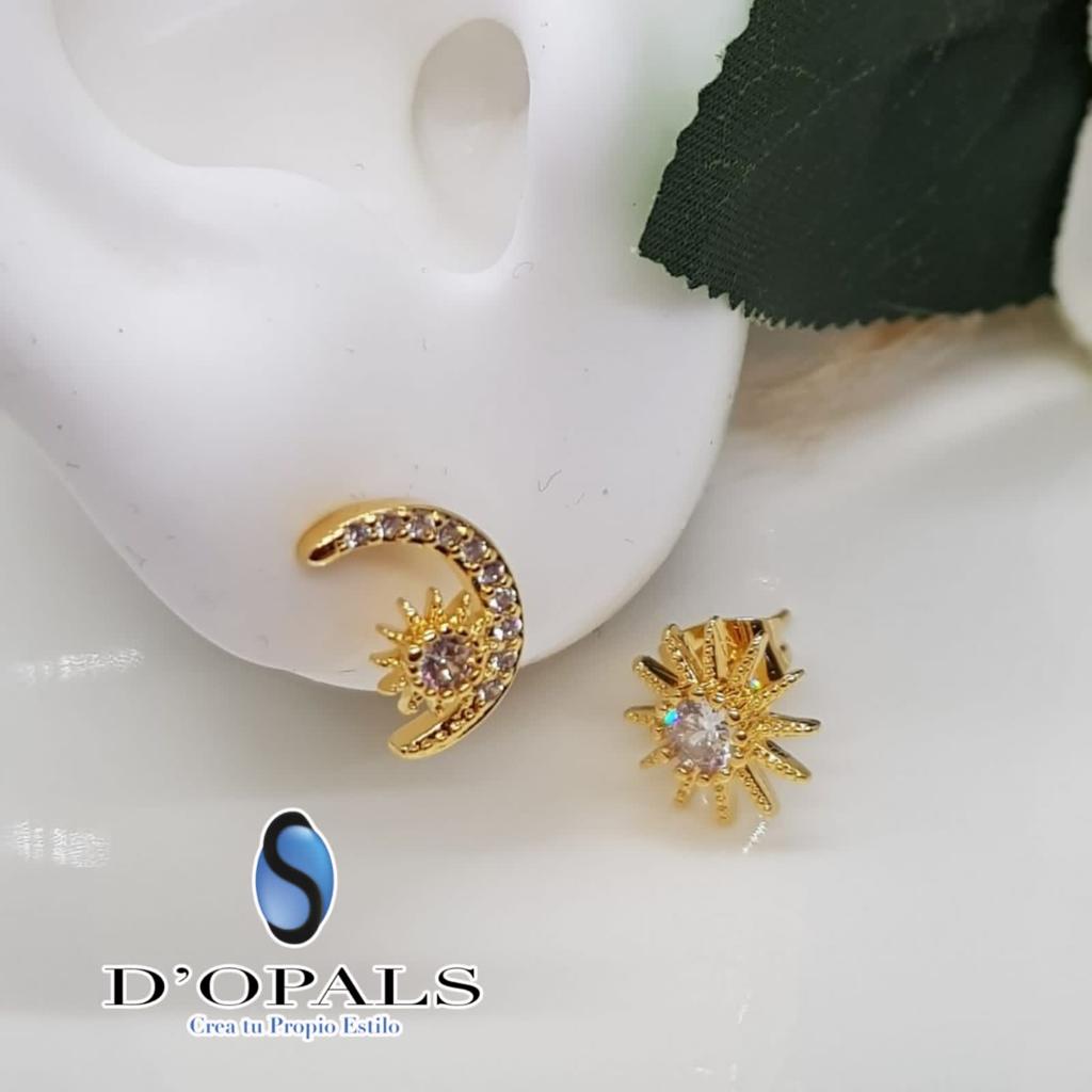 PATENTES SOL Y LUNA ELECTROENCHAPADO 10MM