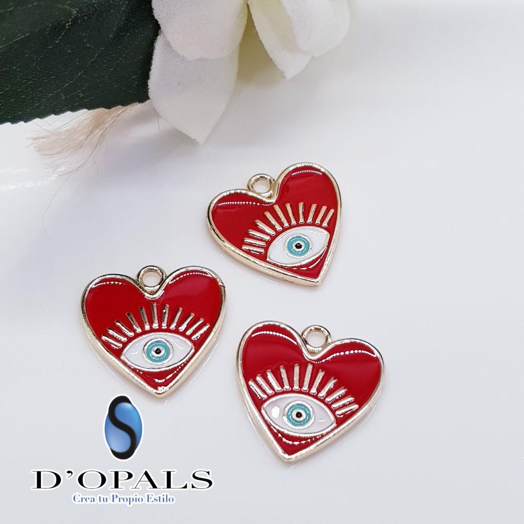 DIJE CORAZON Y OJO ELECTROENCHAPADO 17MM