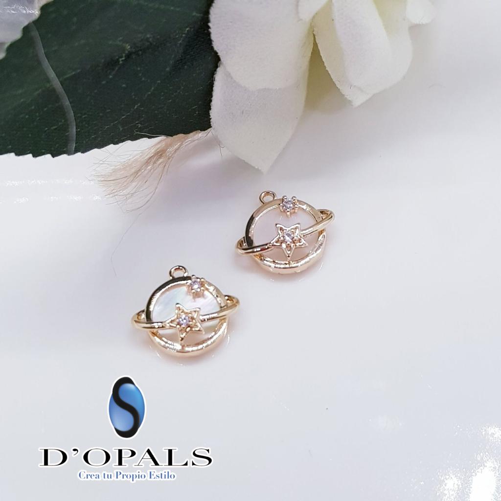 DIJE SATURNO CONCHA NACAR ELECTROENCHAPADO  10MM