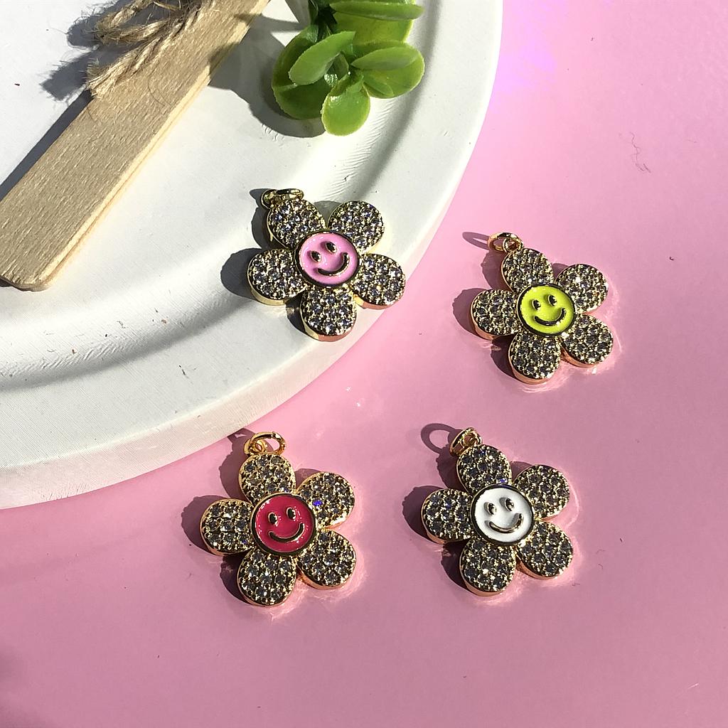 DIJE FLOR Y CARITA MICROCIRCONIA