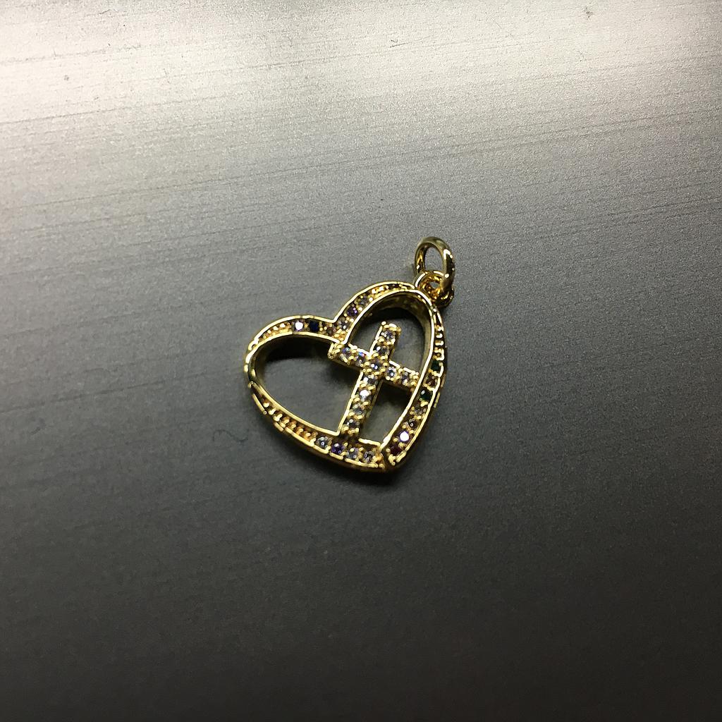 DIJE CORAZON CON CRUZ MICROCIRCONIA