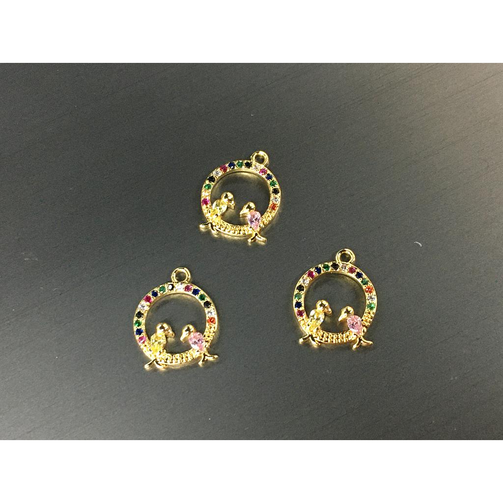 DIJE REDONDO PAJARITOS ELECTROENCHAPADO