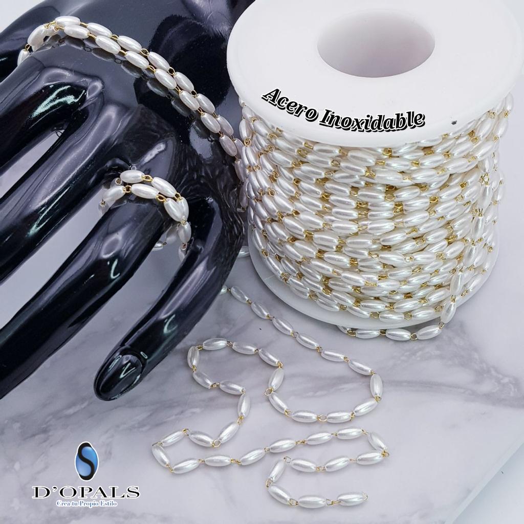 CADENA DE ACERO Y PERLA 4X8MM