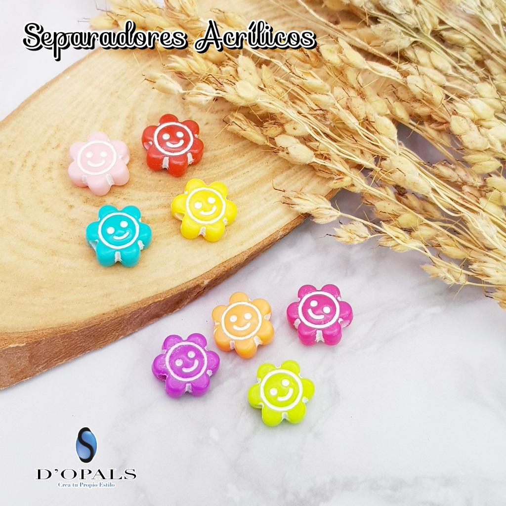 SEPARADOR ACRILICO FLOR CON CARITA 10MM PAQUETE 500GRAMOS