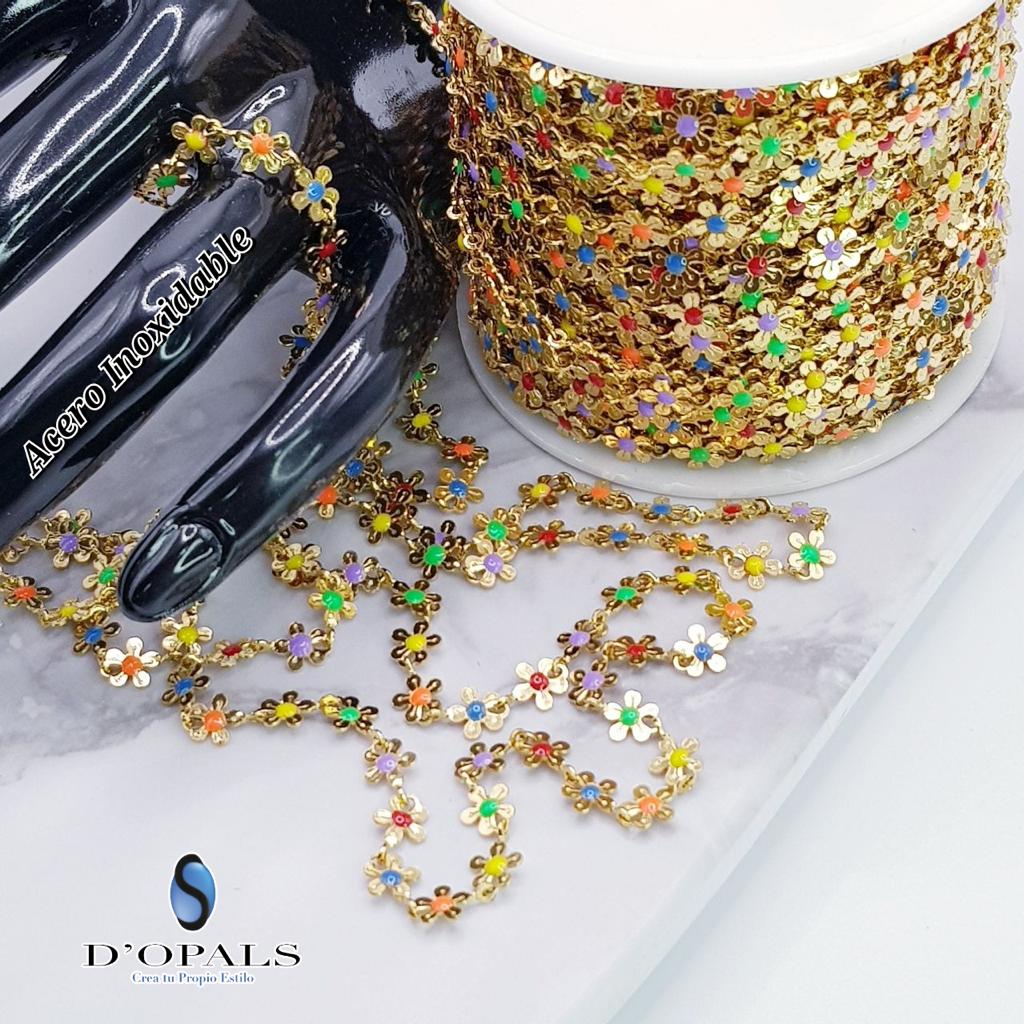 CADENA DE FLORES ACERO Y ENAMEL
