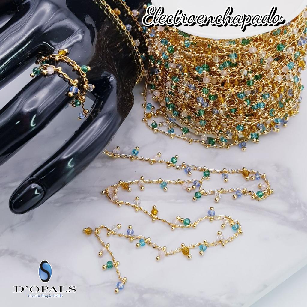 CADENA DE ELECTROENCHAPADO CON CRISTAL RONDEL ROLLO 10MTS