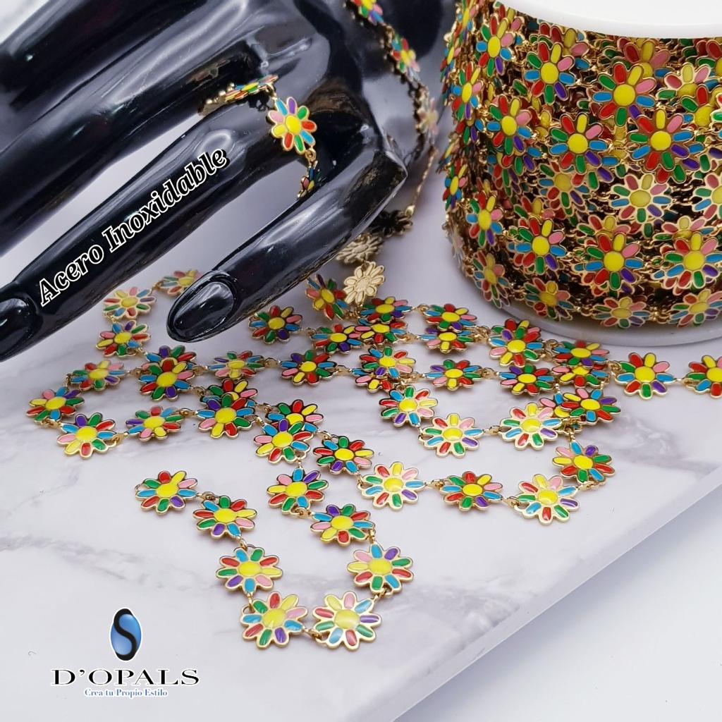 CADENA DE FLORES ACERO Y ENAMEL