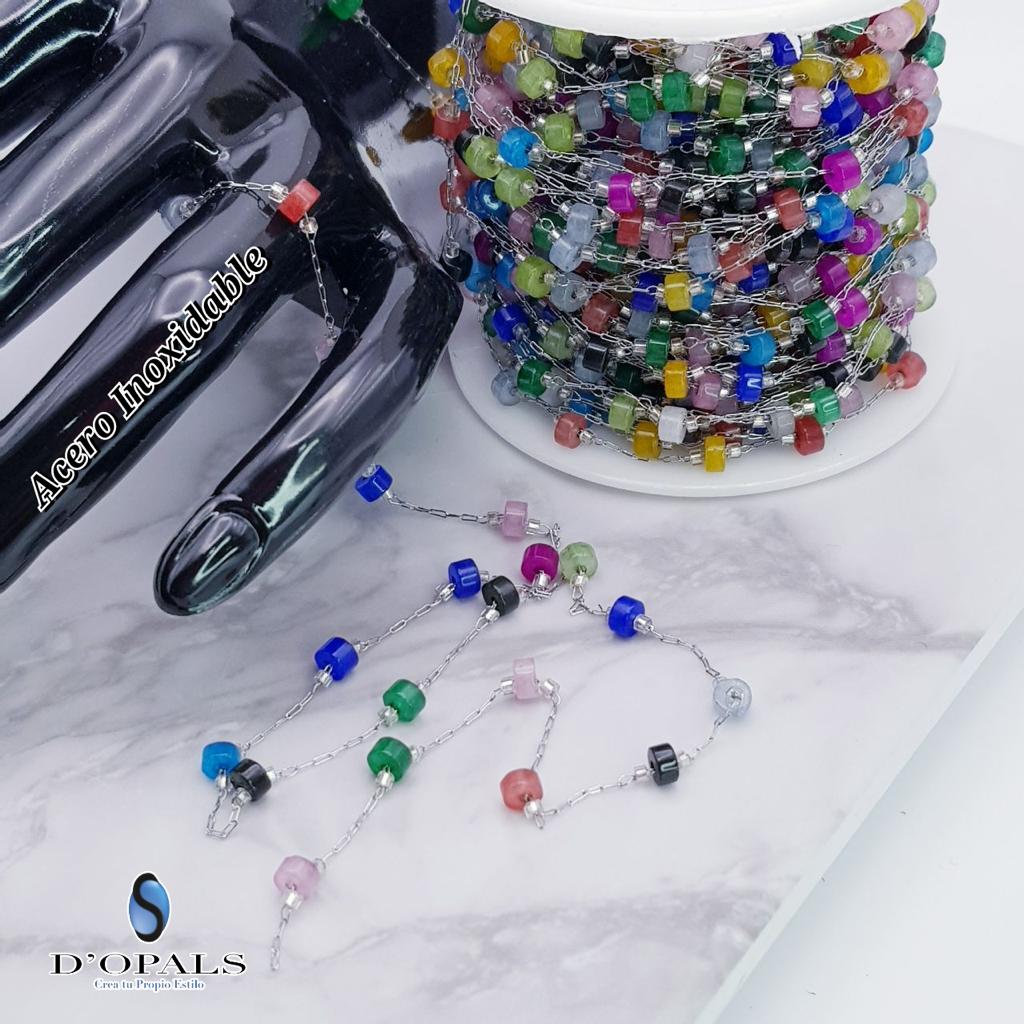 CADENA DE ACERO PLATEADA CON PIEDRA