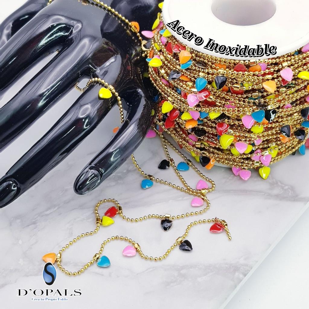 CADENA CORAZONES ACERO Y ENAMEL