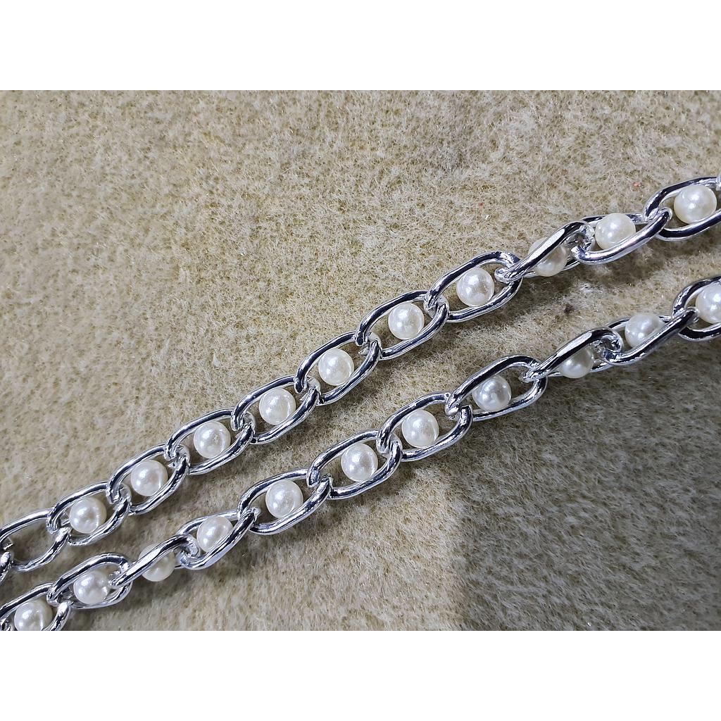 CADENA DE ALUMINIO PLATEADA CON PERLA