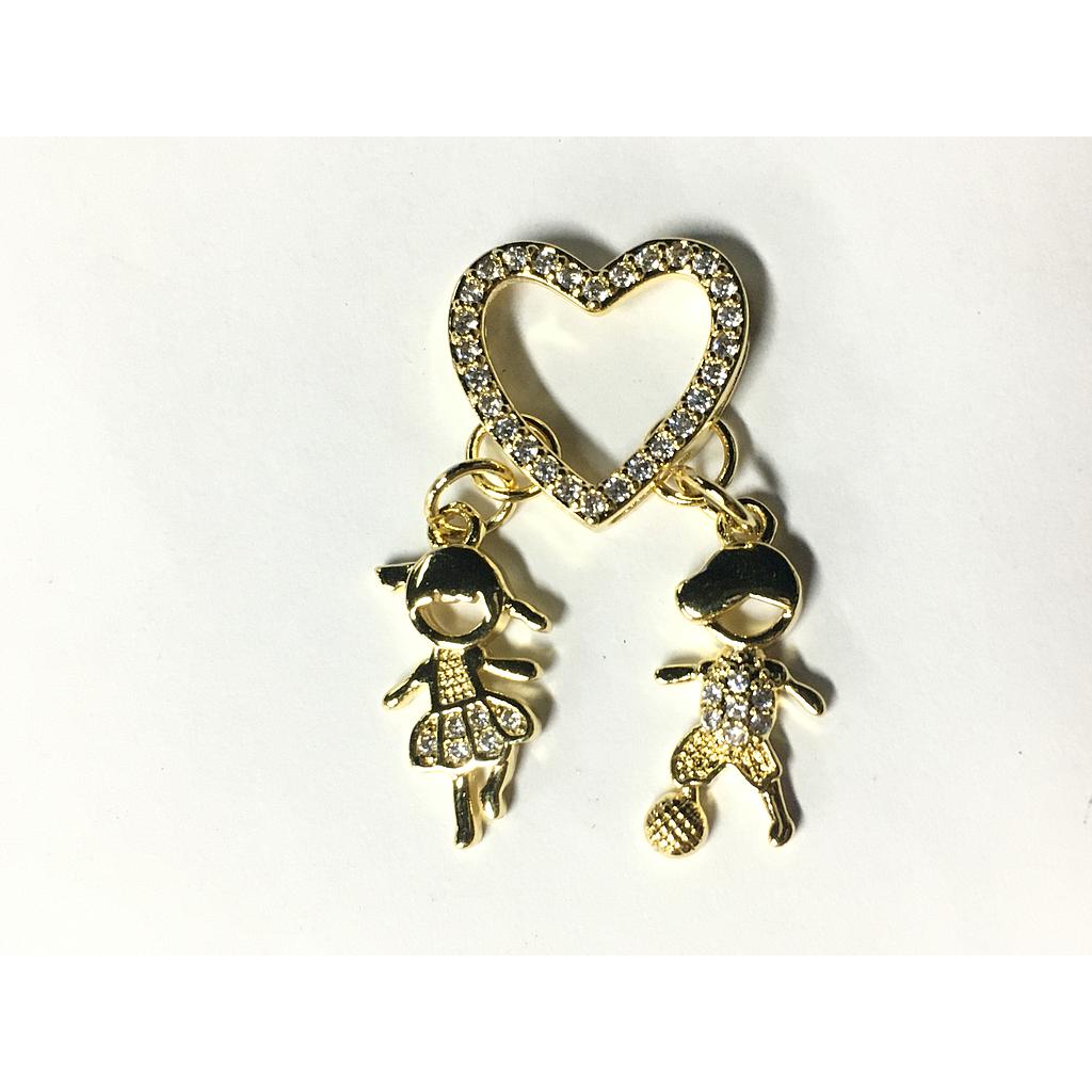 DIJE CORAZON CON PAREJA DE NIÑOS MICROCIRCONIA