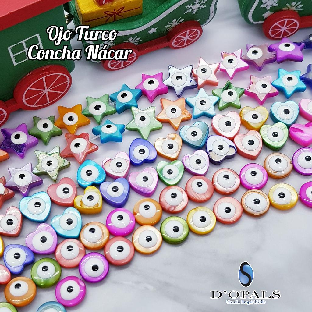 CONCHA NACAR REDONDA MULTICOLOR CON OJO TURCO 8MM