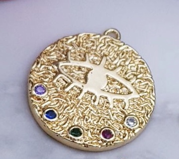 DIJE REDONDO 20MM CON OJO TURCO ELECTROENCHAPADO