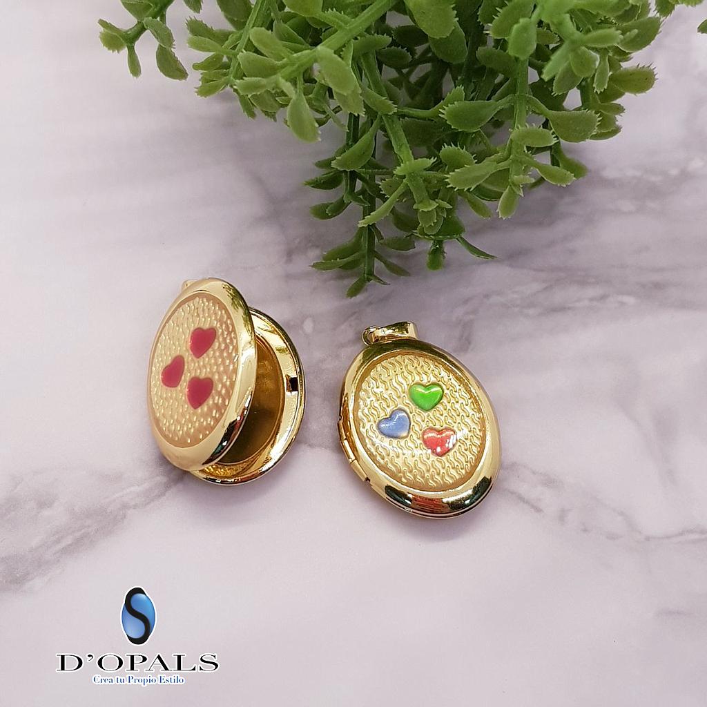 DIJE RELICARIO CON CORAZONES MICROCIRCONIA
