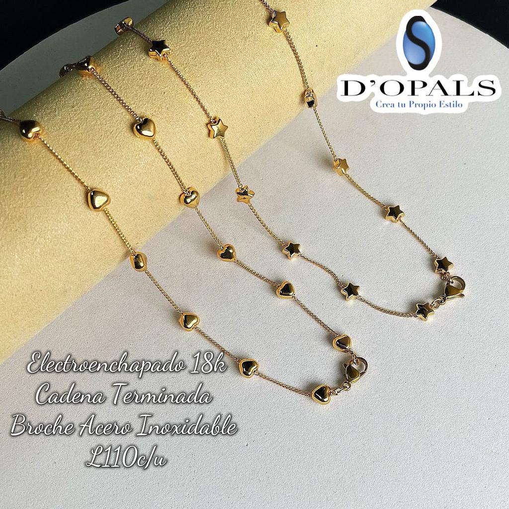 CADENA TERMINADA DE ELECTROENCHAPADO CORAZON Y ESTRELLA