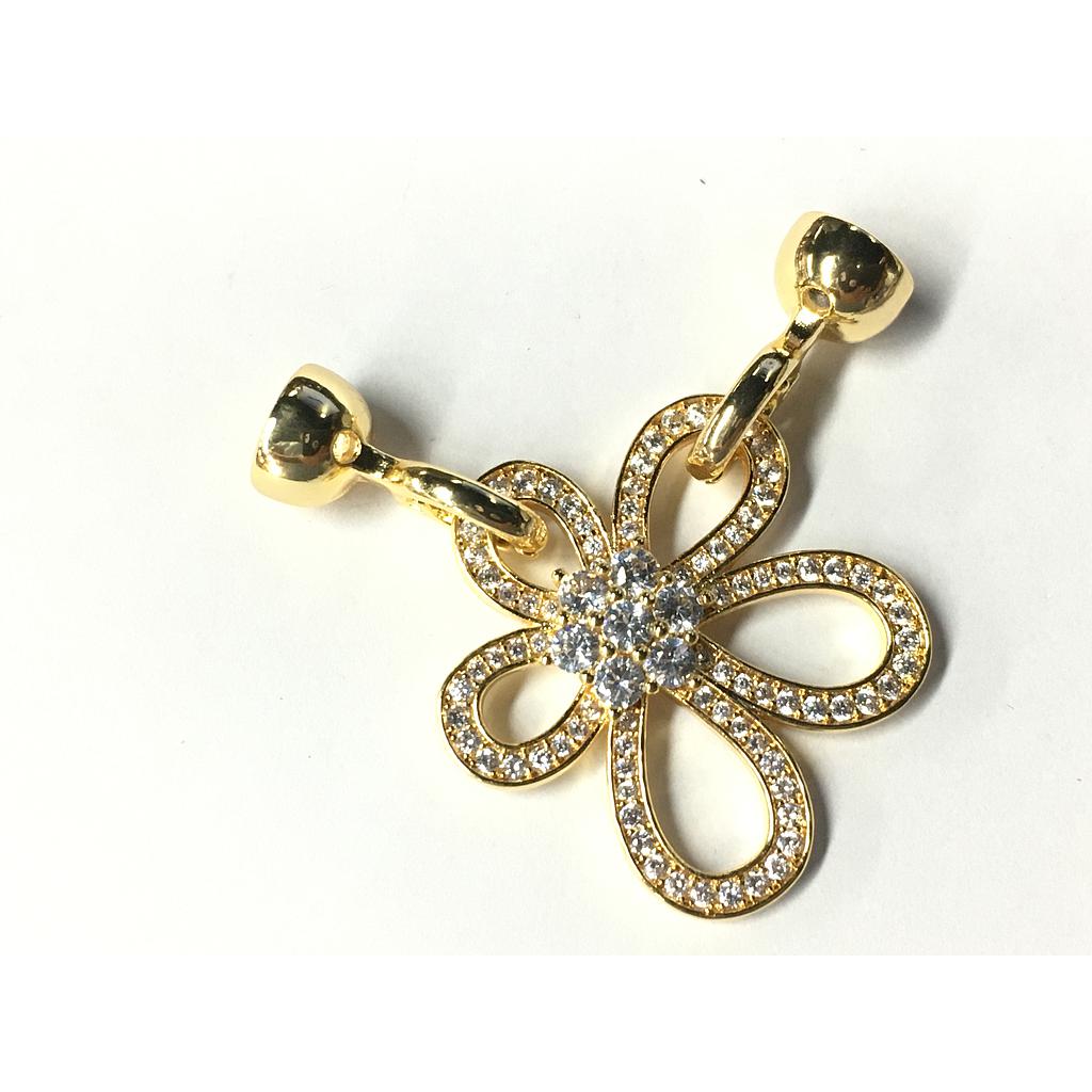 DIJE FLOR CON BROCHE Y TERMINALES ELECTROENCHAPADO