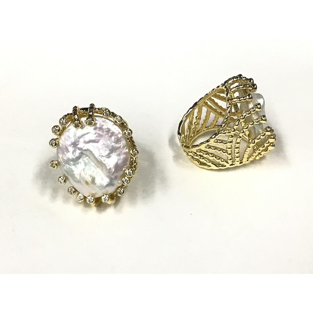 ANILLO AJUSTABLE CON PERLA BARROCA  ENGARZADA