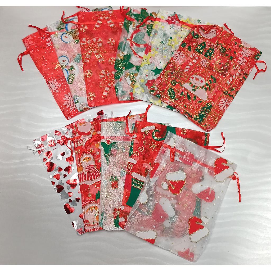 BOLSA ORGANZA NAVIDEÑA GRANDE 13X18CM 11PCS