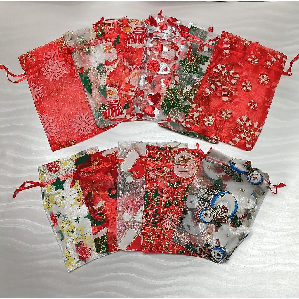 BOLSA ORGANZA NAVIDEÑA PEQUEÑA 10X14CM 11PCS