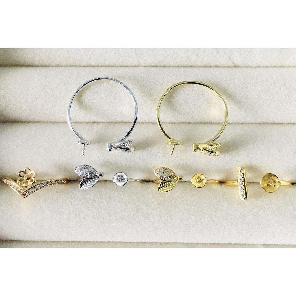 ANILLOS AJUSTABLES DE PLATA 925 PARA PEGAR PERLA