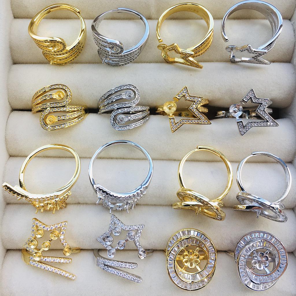ANILLOS AJUSTABLES DE PLATA 925 PARA PEGAR PERLA