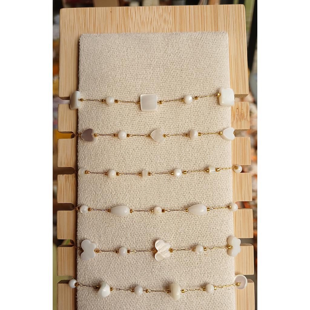 CADENA ACERO CON CONCHA NACAR DE FORMAS