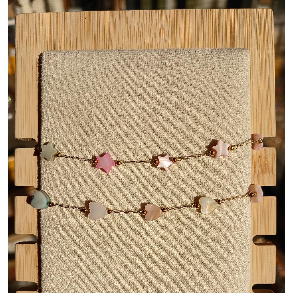 CADENA ACERO CON CONCHA NACAR DE FORMAS