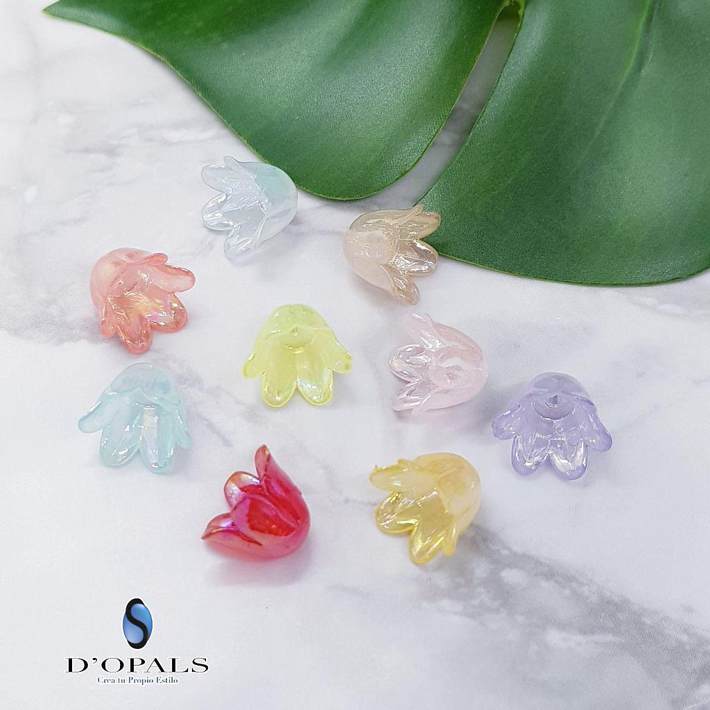 PAQUETE FLOR ACRILICA CASQUITO TORNASOL 11X9MM