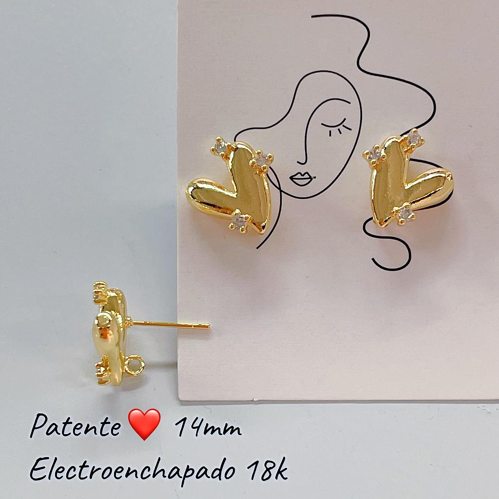 PATENTE CORAZON CON MICROCIRCONIA, ELECTROENCHAPADO 18K
