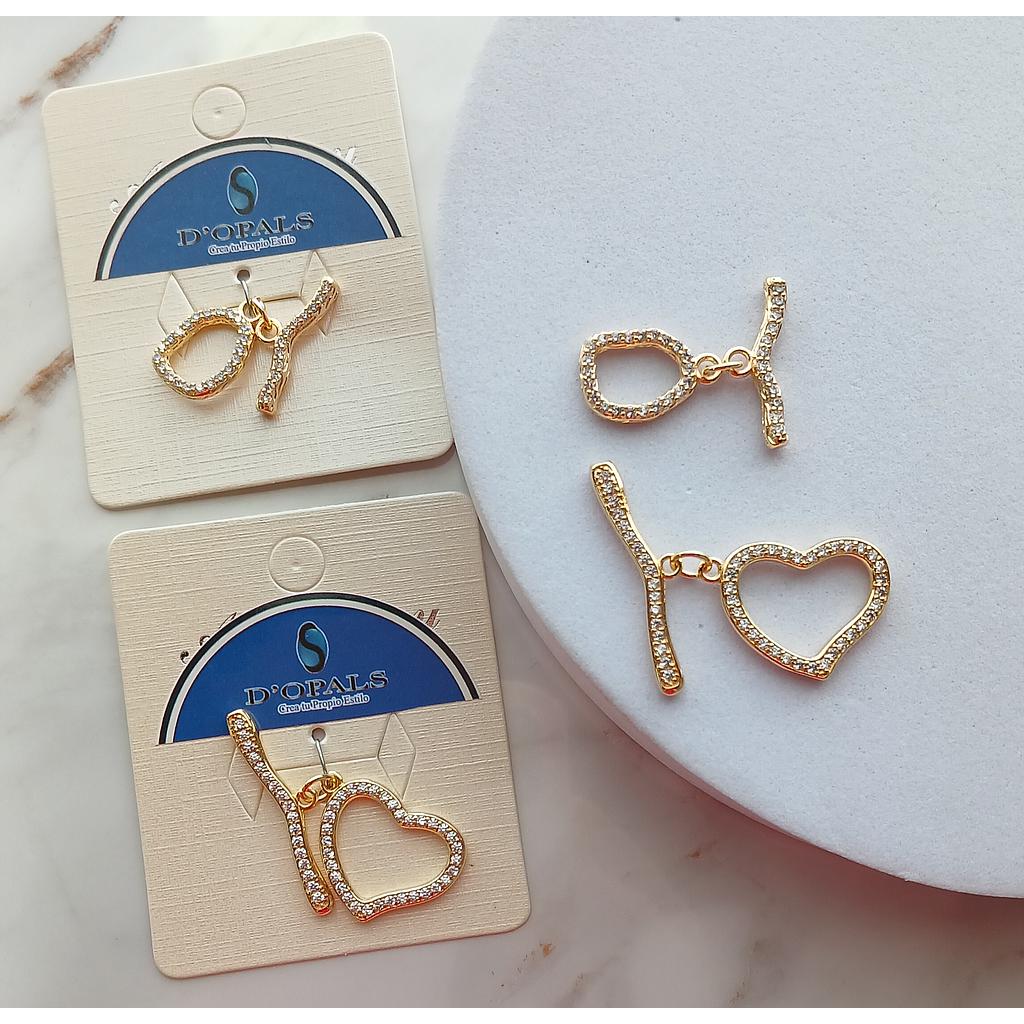 BROCHES TIPO T CON CIRCONES DE ELECTROENCHAPADO 18K