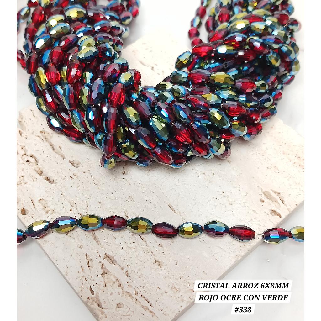 CRISTAL ARROZ ROJO OCRE CON VERDE 6X8MM