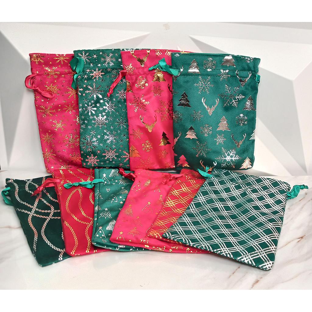 BOLSAS NAVIDEÑA DE TELA GRANDE 13X18CM 10PCS