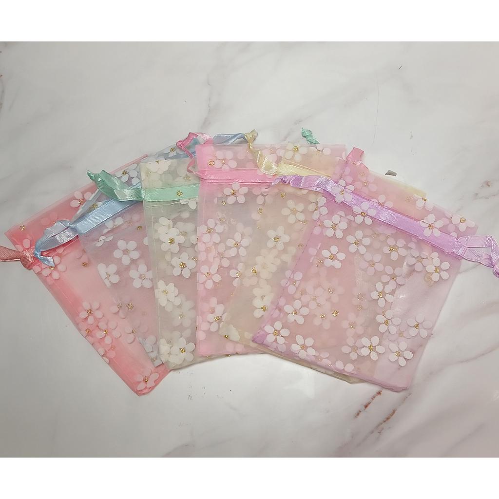 BOLSAS DE ORGANZA CON FLORES PEQUEÑA 9X12CM 6PCS
