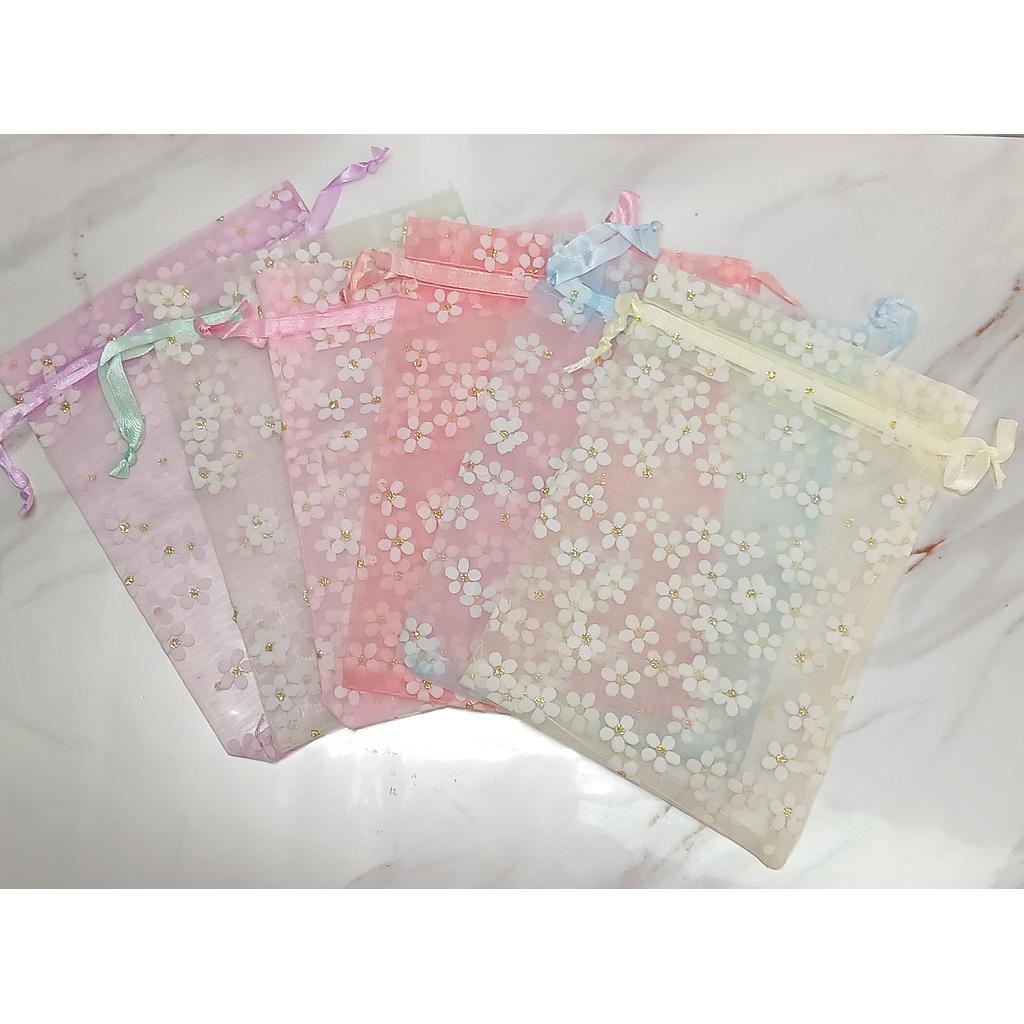BOLSAS DE ORGANZA CON FLORES GRANDE 13X18CM 50PCS
