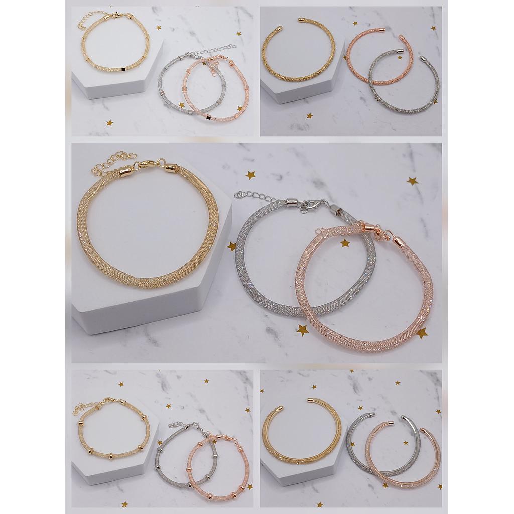 BRAZALETES DE CORDON MANGUERA CON CRISTALES