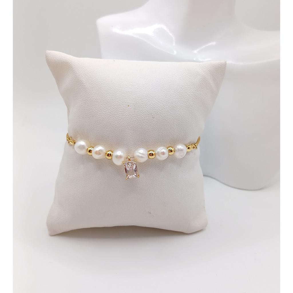 PULSERA TERMINADA CORREDIZA CON PERLAS DE ACERO